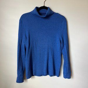 Talbots Petite Blue Ribbed Turtleneck Sweater with Button Cuff Detail | Size XLP